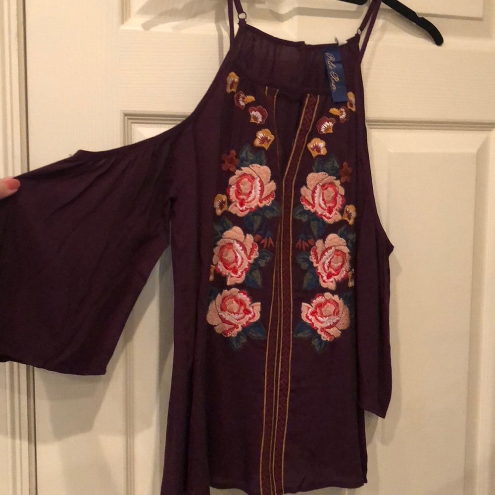 Purple off the shoulder blouse